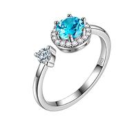 Aurora Tears March Birthstone Adjustable Rings 925 Sterling Sliver Birthstone Open Ring Birth Stone Jewelry Gifts for Women and Men DR0090M