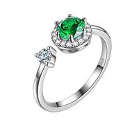 Aurora Tears May Birthstone Adjustable Rings 925 Sterling Sliver Birthstone Open Ring Birth Stone Jewelry Gifts for Women and Men DR0090G