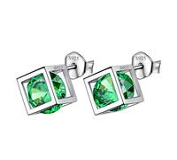 Aurora Tears May Birthstone Earrings 925 Sterling Silver Green Emerald Square Birth Stone Stud Earring Jewellery Gifts for Women and Girls DE0028G