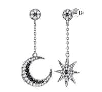 Aurora Tears Moon Star Dangle Earrings 925 Sterling Sliver Asymmetry Crescent Moon Star Stud Earrings with Cubic Zirconia Jewelry Gift for Women and Girls DE0163W