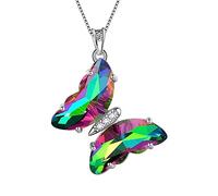 Aurora Tears Mystic Rainbow Butterfly Heart Necklace Women 925 Sterling Silver Animal Butterflies Pendant Crystal Wedding Birthday Jewelry DP0311T