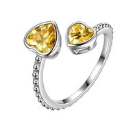 Aurora Tears November Birthstone Love Heart Adjustable Rings Sliver Plated Birthstone Double Heart Open Ring Birth Stone Jewelry Gifts for Women and Men DR0109N-T