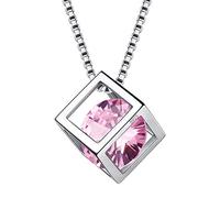 Aurora Tears October Birthstone Necklace 925 Sterling Silver Pink Opal Square Birth Stone Pendant Jewellery Gifts for Women and Girls DP0028O