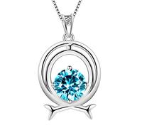 Aurora Tears Pisces Necklace 925 Sterling Sliver 12 Zodiac Pendant Constellation March Birthstone Necklace CZ Horoscope Jewellery Gift for Women and Girls DP0134Y