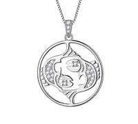 Aurora Tears Pisces Necklace 925 Sterling Sliver 12 Zodiac Pendant Constellation Round Coin Necklace CZ Horoscope Jewellery Gift for Women and Girls DP0111Y