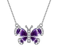 Aurora Tears Purple Butterfly Necklace Women 925 Sterling Silver Animal Butterflies February Birthstone Amethyst Pendant Crystal Wedding Birthday Jewelry DP0287F