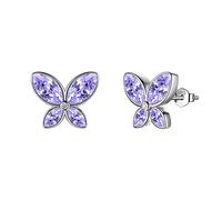 Aurora Tears Purple Butterfly Studs Earrings Women 925 Sterling Silver Animal Butterflies June Birthstone Alexandrite Earring Stud Crystal Wedding Birthday Jewelry DE0229U
