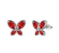 Aurora Tears Red Butterfly Studs Earrings Women 925 Sterling Silver Animal Butterflies January Birthstone Garnet Earring Stud Crystal Wedding Birthday Jewelry DE0229J