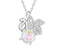 Aurora Tears Rose April Birthstone Necklaces 9 25 Sterling Silver Flower Pendant Necklace with Rose Cut CZ Birthstone Jewelry for Women DP0389W