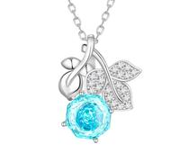 Aurora Tears Rose March Birthstone Necklaces 9 25 Sterling Silver Flower Pendant Necklace with Rose Cut CZ Birthstone Jewelry for Women DP0389M