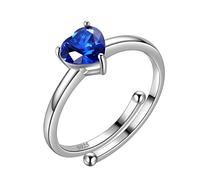 Aurora Tears September Birthstone Adjustable Rings Love Heart 925 Sterling Sliver Heart-shaped Birthstone Open Ring Birth Stone Jewelry Gifts for Women and Men DR0121S