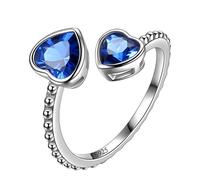 Aurora Tears September Birthstone Love Heart Adjustable Rings 925 Sterling Sliver Birthstone Double Heart Open Ring Birth Stone Jewelry Gifts for Women and Men DR0109S