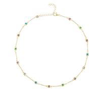 Aurora Tears Square Crystal Choker Necklace Multi-Colored Gold Plated Chain Statement Jewelry for Women CP0008Y