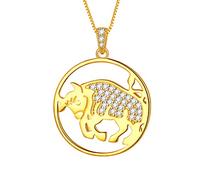 Aurora Tears Taurus Necklace 925 Sterling Sliver 12 Zodiac Pendant Constellation Gold Plated Round Coin Necklace CZ Horoscope Jewellery Gift for Women and Girls DP0111J-Y