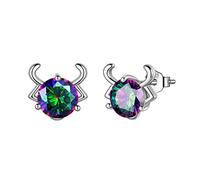 Aurora Tears Taurus Stud Earrings 925 Sterling Sliver 12 Zodiac Sign Constellation Horoscope with Mystic Rainbow Topaz Jewellery Gift for Women and Girls DE0245J