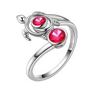 Aurora Tears Turtle Adjustable Rings 925 Sterling Sliver Animals Open Ring Ruby July Birthstone Jewellery Gifts with Cubic Zirconia for Women DR0084R