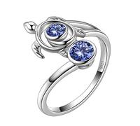 Aurora Tears Turtle Adjustable Rings 925 Sterling Sliver Animals Open Ring Tanzanite December Birthstone Jewellery Gifts with Cubic Zirconia for Women DR0084U