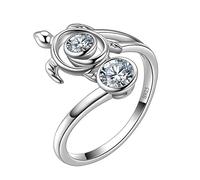 Aurora Tears Turtle Adjustable Rings 925 Sterling Sliver Animals Open Ring White Diamond April Birthstone Jewellery Gifts with Cubic Zirconia for Women DR0084W
