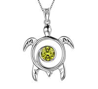 Aurora Tears Turtle Necklace 925 Sterling Sliver Animals Pendant Peridot August Birthstone Jewellery Gifts with Cubic Zirconia for Women DP0172A