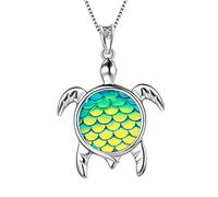 Aurora Tears Turtle Necklace Sea Turtle Pendant 925 Sterling Silver Birthstone Gradient Colorful Mermaid Scales Cute Animal Pendant Charm Necklace