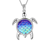 Aurora Tears Turtle Necklace Sea Turtle Pendant 925 Sterling Silver January Birthstone Gradient Colorful Mermaid Scales Cute Animal Pendant Charm Necklace DP0325J