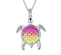 Aurora Tears Turtle Necklace Sea Turtle Pendant 925 Sterling Silver October Birthstone Gradient Colorful Mermaid Scales Cute Animal Pendant Charm Necklace DP0325O