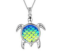 Aurora Tears Turtle Necklace Sea Turtle Pendant 925 Sterling Silver September Birthstone Gradient Colorful Mermaid Scales Cute Animal Pendant Charm Necklace DP0325S