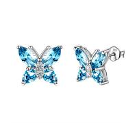 Aurora Tears Women Butterfly Earrings 925 Sterling Sliver Jewellery March Birthstone Blue Aquamarine Stud Dating Gifts DE0078S