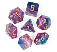 Aurora Veil Dice Set - Swirling Purple-Teal Polyhedral RPG Dice with Gold Inlays for Enchanted Tabletop Quests