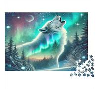 Aurora Wilderness Wolf Jigsaw 1000 Pieces for Adults Paper Puzzle Night Sky Decor Thick Eco Paper Wolf Landscape Brain Training 70x50cm/1000pcs