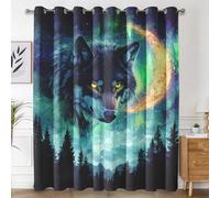Aurora Wolf Curtains for Bedroom, Forest Northern Lights Blackout Curtains for Living Room, 72 Drop Eyelet Window Treatments Home Decor 66 X 72 Inch (W X L), 2 Panels X&-66