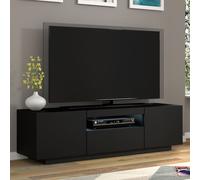 aurora wooden tv stand with 3 doors in matt black and led