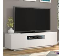 aurora wooden tv stand with 3 doors in matt white and led