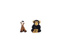 AURORA World 19265 Destination Nation Giraffe Plush Toy (Brown/Orange/Peach), 31710, Mini Flopsies Clyde the Chimp, 8In, Soft Toy, Black and Brown
