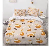 Aurorai Duvet Cover Set Single Fox 3D Printed Quilt Cover Microfiber Bedding Set Cute Autumn Animals Ultra Soft Hypoallergenic Comforter Cover with Zipper Closure and Pillowcase, 135x200 cm