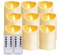 AuroraWave LED Candles Flameless Battery Operated- D3 H4 5" 6" Set of 9 Electric Candle with Remote and Timer Plastic Pillar Electronic Flickering Light for Wedding Party Birthday Christmas Ivory