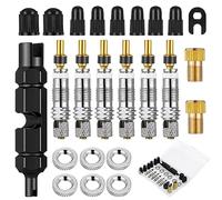 Aurorayer French Valves, Pack of 24 Presta Valves with Adapter, Valve Caps, Key for Bicycles, Mountain Bikes, Replacement of Valve Core
