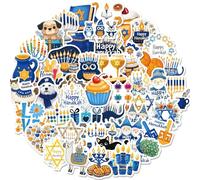 Auroriel 100 Colorful Hanukkah Stickers, Chanukah Stickers with Menorah, Dreidel, and Candles, DIY Scrapbooking, Party Toys, Small Gifts for Jewish Festival of Lights, Cr