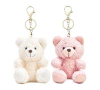 Auroriel 2 Piece Plush Bear Keychain Pink/White - Cozy for Bag, Backpack, Car, Gift, Girl, Teen, Valentine's Day, Birthday, Back-to-School