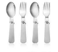 Auroriel 2-Piece Set Foldable Spoons and 2-Piece Set Forks, Stainless Steel for Thermos Funtainer 10oz Food Jar, Portable Cutlery for Travel, Camping, Picnics, and Outdoo