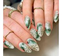 Auroriel 24 Pieces Winter Christmas Nails Medium Almond Shape Christmas Tree Snowflake Mistletoe High Gloss Artificial Fingernails Acrylic Glue Nails for Women Girls Holi