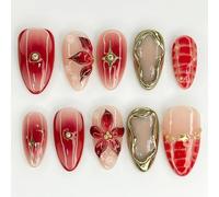 Auroriel 30 Pieces Halloween Stick-On Nails Medium Almond Artificial Nails with 3D Spider Design Spider Web False Nails French Tip Acrylic Nails Full Cover Stick-On Nails