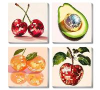 Auroriel 4 Pieces Disco Ball Paint By Numbers Set For Beginners Fruit Oil Painting Paint By Numbers For Adults Acrylic Painting Set With Frame For All Ages