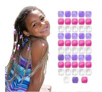 Auroriel 48 Pieces Hair Beads Pink Purple Transparent Plastic for Braids Dreadlocks Boho Hairstyle with Threading Tool, DIY Hair Accessories and Boho Jewelry, Gift for Wo
