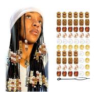 Auroriel 60 Pieces Brown Hair Beads Gradient Loc Tube Beads 6 Styles Gold & Transparent Round Beads for Braids Dreadlocks DIY Hair Jewelry