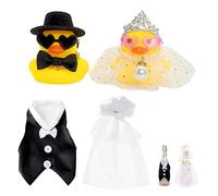 Auroriel Wedding Set with 2 Wedding Rubber Duckies and 2 Wedding Wine Bottles, Bride and Groom Rubber Duck and Bottle Decoration, Mini Couple Duck, Elegant Wedding Set