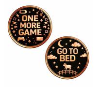 Auroscent Gaming Decision Maker Coin, Double Sided Metal Flip Coin with One More Game and Go to Bed Design, Black and Gold Video Game Theme Novelty Gift
