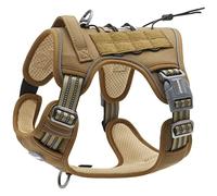 Auroth Tactical Anti Pull Dog Harness Adjustable Breathable Pet Vest Harness for Small Medium Large Dog Reflective Dog Harness Military Materials Size M, Green Brown