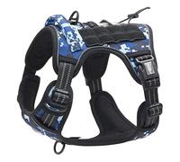 Auroth Tactical Anti Pull Dog Harness Adjustable Breathable Pet Vest Harness for Small Medium Large Dog Reflective Dog Harness Military Materials Size M, Blue Camo