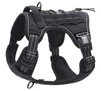 Auroth Tactical Anti Pull Dog Harness Adjustable Breathable Pet Vest Harness for Small Medium Large Dog Reflective Dog Harness Military Materials Size M, Black